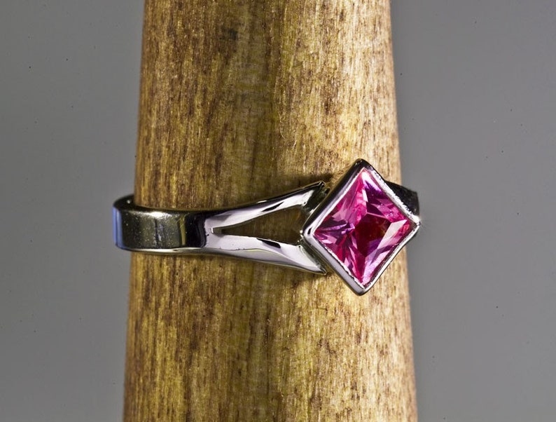 Pink Sapphire Ring, Princess Cut Ring, Custom Ring, Girlfriend Gift, Best Friend Gift, One-of-a-kind, Split Shank Ring image 3