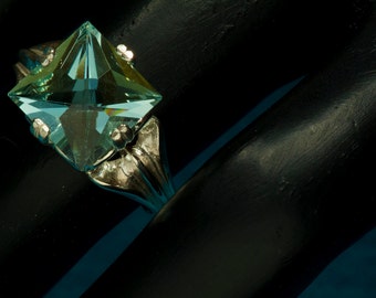 Green Amethyst Statement Ring, Art Deco Sterling Silver, February Birthstone