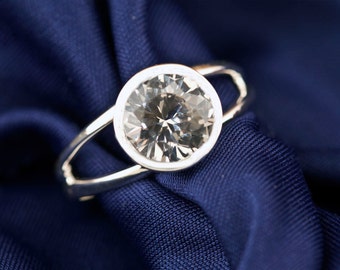 Handmade Argentium Silver White Sapphire Ring, Unique Engagement Ring