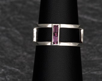 Garnet Ring, Wide Band Ring, Baguette Ring, Birthstone Ring, Girlfriend Gift,  2nd Anniversary Gift, Custom Silver Ring