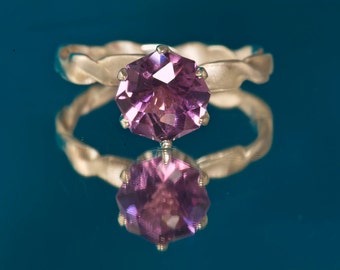 Bague de fiançailles améthyste, argent argentium torsadé, bague faite main