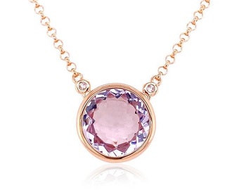 10 Carat Pink Amethyst Necklace, Statement Necklace, Rose Gold Necklace, Summer Jewelry, Birthstone Necklace, Girlfriend Gift, Mother Gift