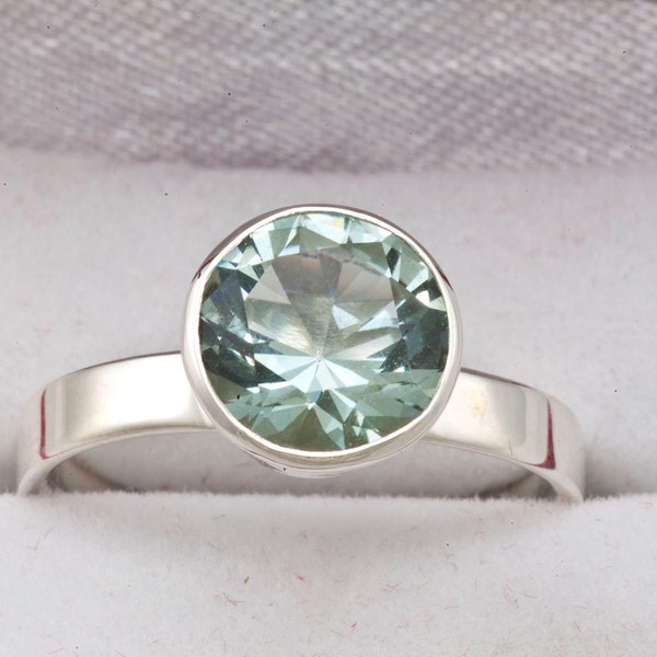 Green Amethyst Unique Engagement Ring, Promise Ring, Green Gemstone Ring, Birthstone Ring, Custom Ring, Silver Ring