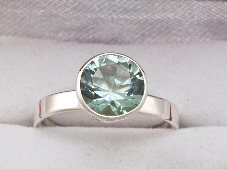 Green Amethyst Unique Engagement Ring, Promise Ring, Green Gemstone Ring, Birthstone Ring, Custom Ring, Silver Ring image 1