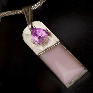 Hand Carved Pink Opal & Pink Sapphire Necklace, Unique Jewelry. October birthstone, Statement Necklace