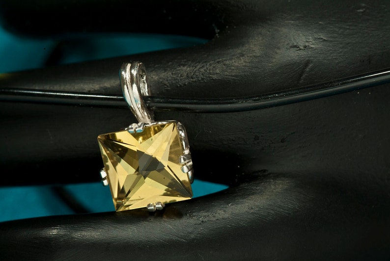 Golden Quartz Statement Necklace, Silver Gemstone Necklace, Quartz Pendant Necklace, Lighthouse Jewelry image 1
