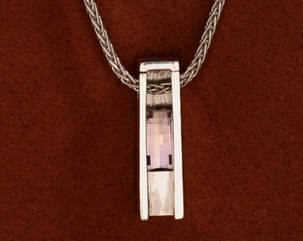 Ametrine Slider Pendant, One-of-a-kind Necklace, Layering Necklace, Birthstone Necklace, Argentium Statement Necklace, Checkerboard cut