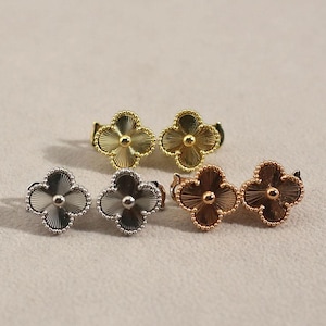Vintage Full Gold Laser 15mm Clover Earrings 925 Silver 18k Gold Plated Clover Stud Earrings