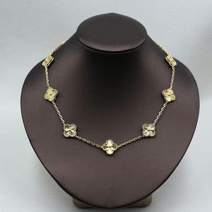 Vintage Full Gold Laser 15mm Clover 10 Motif Necklace 925 Silver 18k Gold Plated Clover Pendant