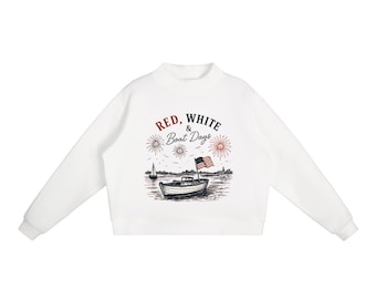 Women Essential Fleece Mock-Neck Crew USA Sweatshirt