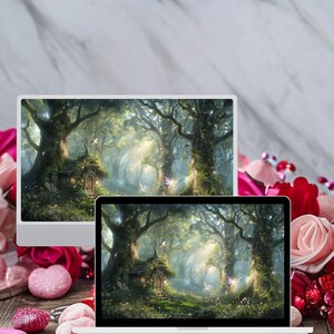 Enchanted Forest Haven Desktop Wallpaper, Nature Inspired Wallpaper, Forest Scenery Background, Computer Decor