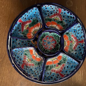 vintage Camacho signed Talavera pottery 7 piece snack tray from Mexico
