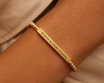 Sei mutig sein stark sein Badass Armband, 18K Gold Perlen Armband, Motivationsgeschenk für Frauen, Empowerment Schmuck, Badass Geschenk für sie