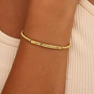 Don&#39;t Let The Hard Days Win Beaded Inspire Bracelet, Minimalist Tube Bracelet, Adjustable Inspiration Bracelet, Birthday Gift For Her