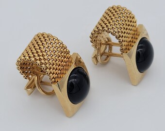 Vintage Black Gold Tone Mesh Chain Wrap Cuff Links