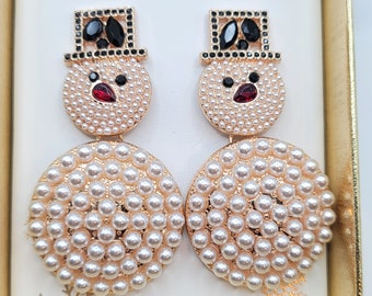 NIB Piper K Snowmen Pearl Christmas Statement Earrings