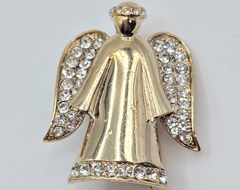 Vintage Signed Monet Angel Brooch Gold-Tone Pin Christmas