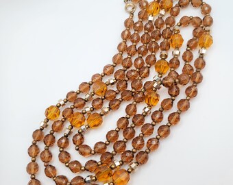Vintage Glass Amber Brown Beads Long Necklace 28-inches