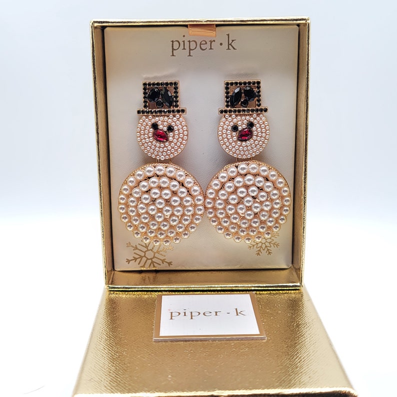 NIB Piper K Snowmen Pearl Christmas Statement Earrings image 2