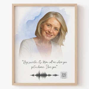 Custom Watercolor Soundwave Art & Memorial Portrait | Personalized Voice Recording | Remembrance Gift | QR Code Audio