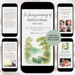Fishing Funeral Announcement Template | Nature Lover Celebration of Life Invite | Editable Canva | Instant Download