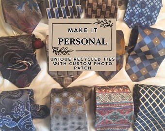 Custom photo tie patch with vintage refurbished tie gift for Dad personalized picture on removable patch or permanent one of a kind for him
