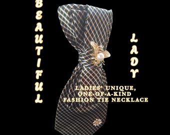 Necktie Necklace for Women, Handmade Bow Tie Accessory, Female Cravate