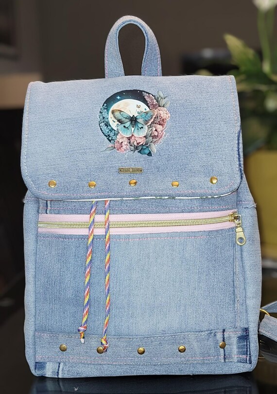 Gold Studded | Drawstring Flap Backpack | Pale Blue vintage GIANNI VERSACE 1990 main image 3