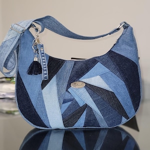 Bolso vaquero patchwork hecho a mano con correa ajustable/Bolso vaquero holgado/Bolso vaquero/Bolso de mezclilla/Bolso tote vaquero/Bolso vaquero/Bolso vaquero con cremallera/Bolso hobo