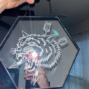 American Traditional Wolf Hand-engraved mirror wall art