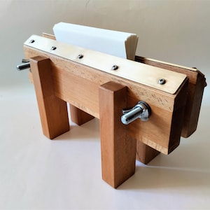 Beech Wood Bookbinding Press with angular edge and flat brass bars on top