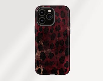 Burgundy Phone Case, Leopard Print Phone Case, Vintage Textured Tough Case for iPhone, Samsung Galaxy, iPhone 17 Pro Max case