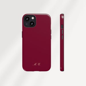 Raspberry Red, Custom Initials, Minimalist Phone Cover, Burgundy Personalized Tough Case - iPhone, Samsung Galaxy