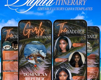 Digital itinerary, girls trip template, girls getaway planner, girls weekend planner, luxury girls trip itinerary, Canva template