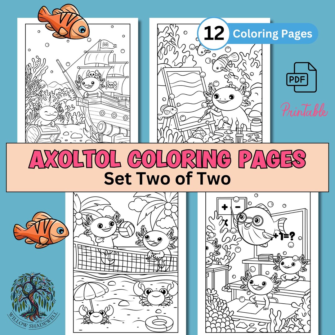 Axolotl Printable Colouring Pages | Set Two 12 Pages | Instant Download ...