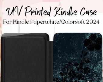 Dark Academia Kindle Paperwhite Cover – Teal Floral, Vegan Leather