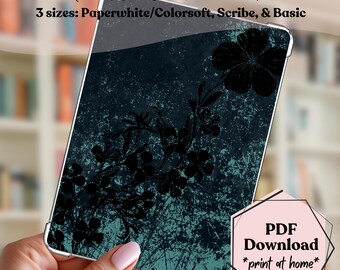 Gothic Floral Kindle Insert, Dark Teal Romantasy, Paperwhite/Scribe (Printable PDF)