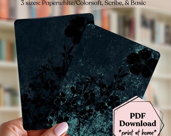 Gothic Floral Kindle Inserts, Dark Teal Romantasy, 2 Piece (Printable PDF)