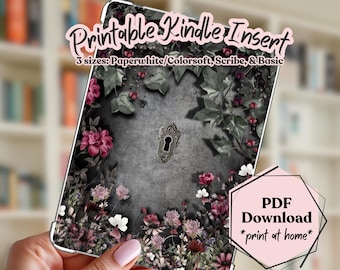 Secret Garden Kindle Insert, Printable PDF for 2024 Kindle Paperwhite, Colorsoft & Scribe | Gothic Floral
