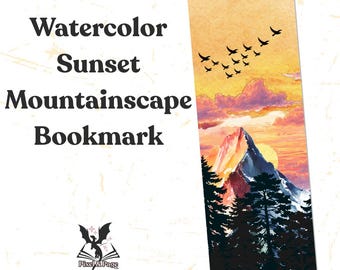 Watercolor Sunset Mountainscape Bookmark
