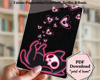 Kindle Insert - Neon Skull Cat Design for Paperwhite 2024, Colorsoft, Basic & Scribe