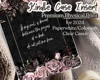 Dark Academia Gothic Rose Kindle Case Insert, Moody Floral Reader Gift