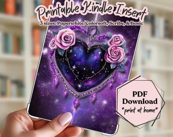 Celestial Heart Kindle Insert, Gothic Roses Nebula Art (PDF Download)