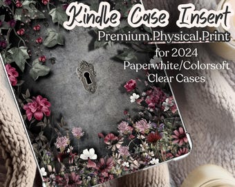 Gothic Botanical Kindle Paperwhite Insert, Dark Floral Cottagecore eReader Accessory - Physical Print