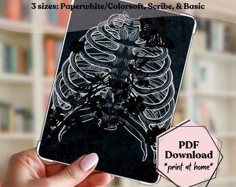 Gothic Kindle Insert, Ribcage, Butterfly, Flowers (Printable PDF)