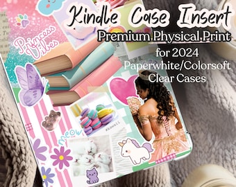 Pastel Kawaii Kindle Case Insert, Princess Vibes Collage, Bookish Reader Art (Physical Print)