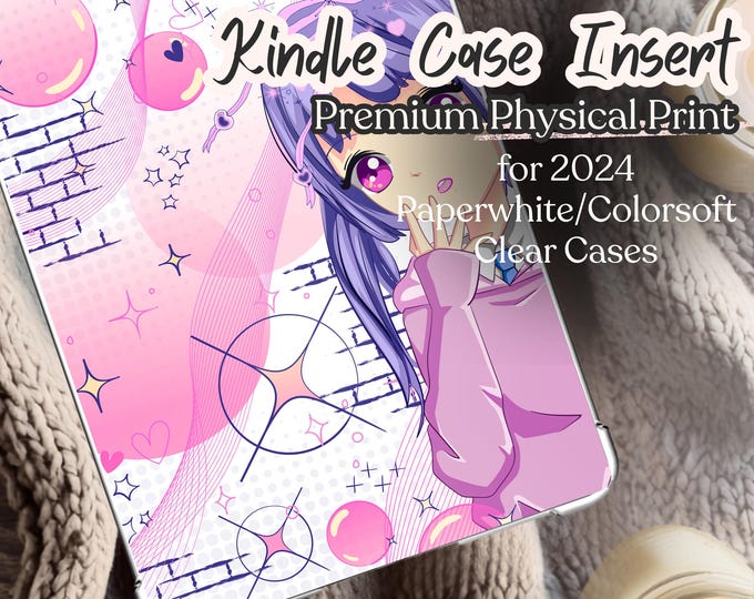 Featured listing image: Anime Girl Kindle Case Insert, Pastel Goth Manga Art, 2024 Paperwhite/Colorsoft