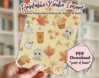 Fall Themed Kindle Paperwhite Case Insert, Cute Autumn Kawaii Design, Cozy Halloween Reading Kindle Insert