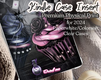 Gothic Wonderland Kindle Insert, Dark Alice Cupcake Art, Playing Cards Pocket Watch Design