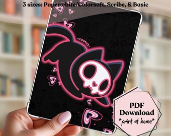 2024 Kindle Insert, Neon Skull Cat Design for Paperwhite and Scribe